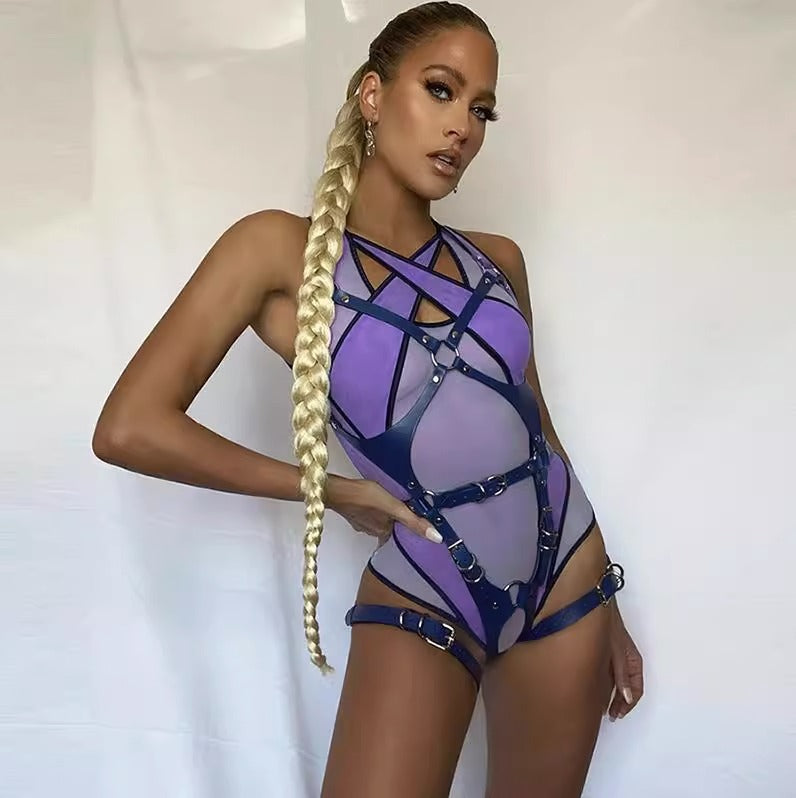 Lyrafeya Mesh Halter Neck Bodysuit for Women