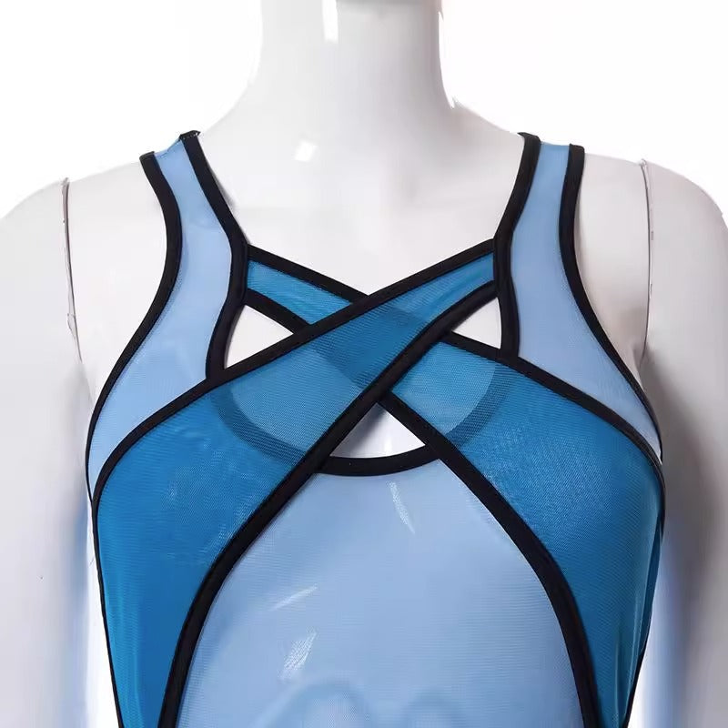 Lyrafeya Mesh Halter Neck Bodysuit for Women