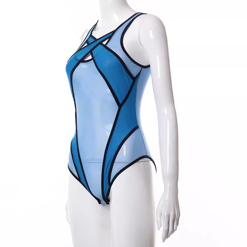 Lyrafeya Mesh Halter Neck Bodysuit for Women