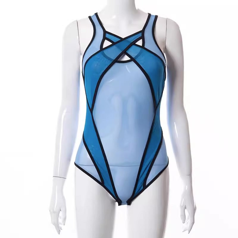 Lyrafeya Mesh Halter Neck Bodysuit for Women