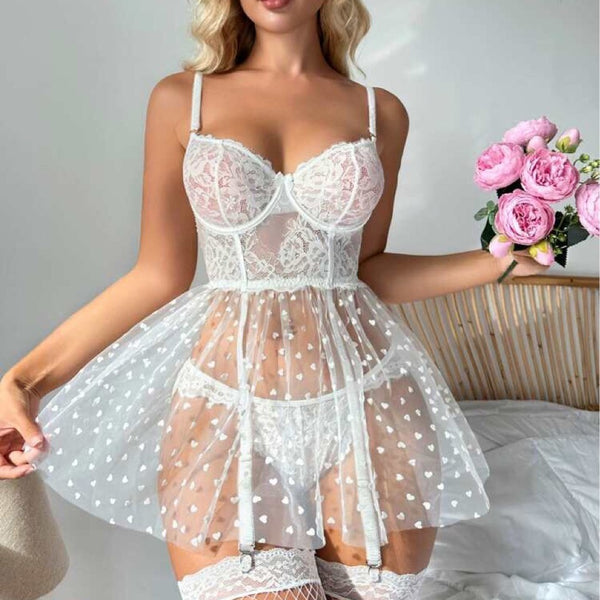 Lyrafeya Polka Dot Mesh Cutout Strappy Dress for Women