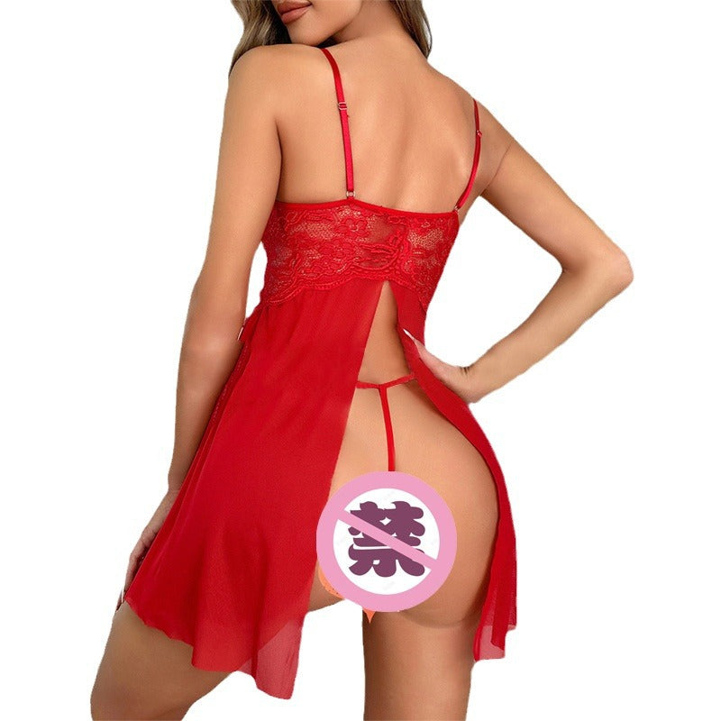Lyrafeya Lace & Mesh Strappy Mini Slip Dress for Women