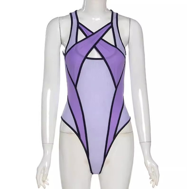 Lyrafeya Mesh Halter Neck Bodysuit for Women