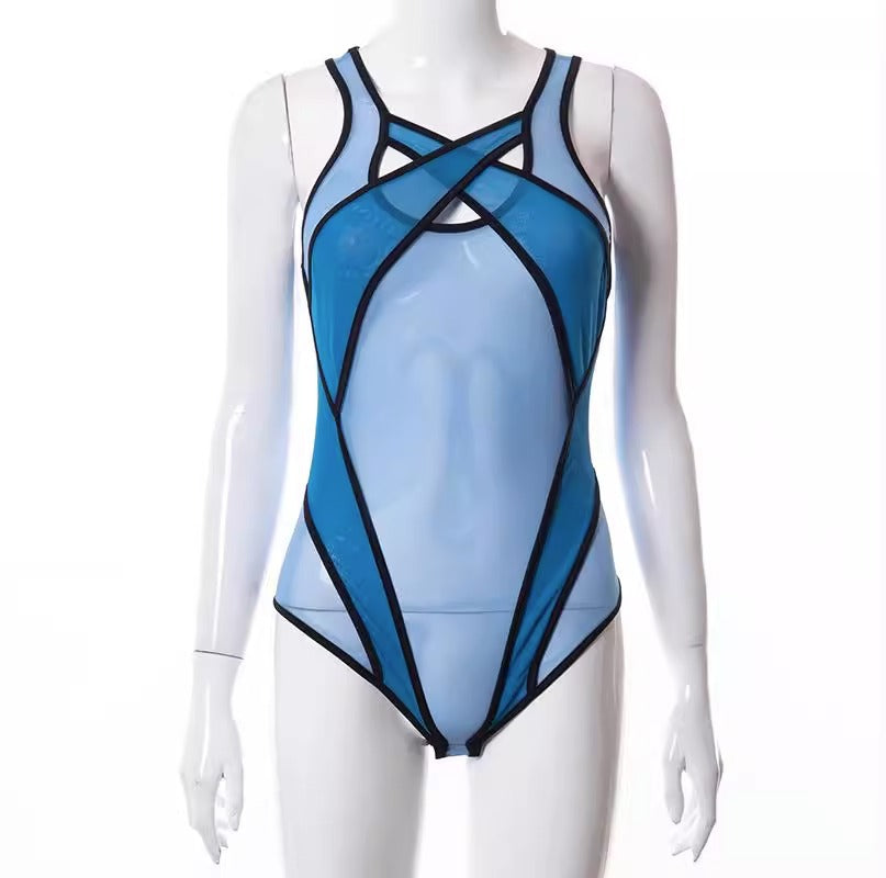 Lyrafeya Mesh Halter Neck Bodysuit for Women