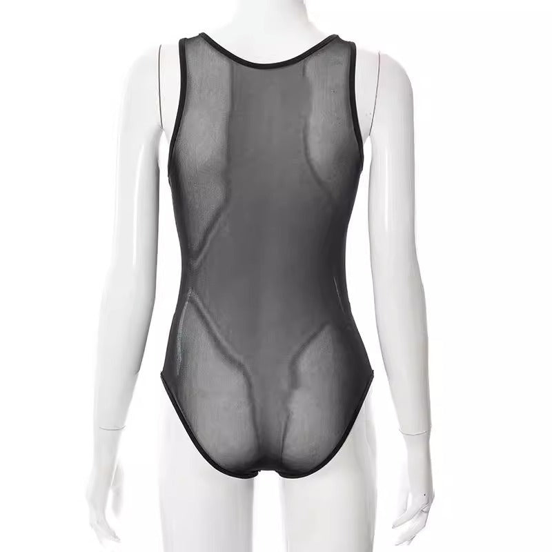 Lyrafeya Mesh Halter Neck Bodysuit for Women