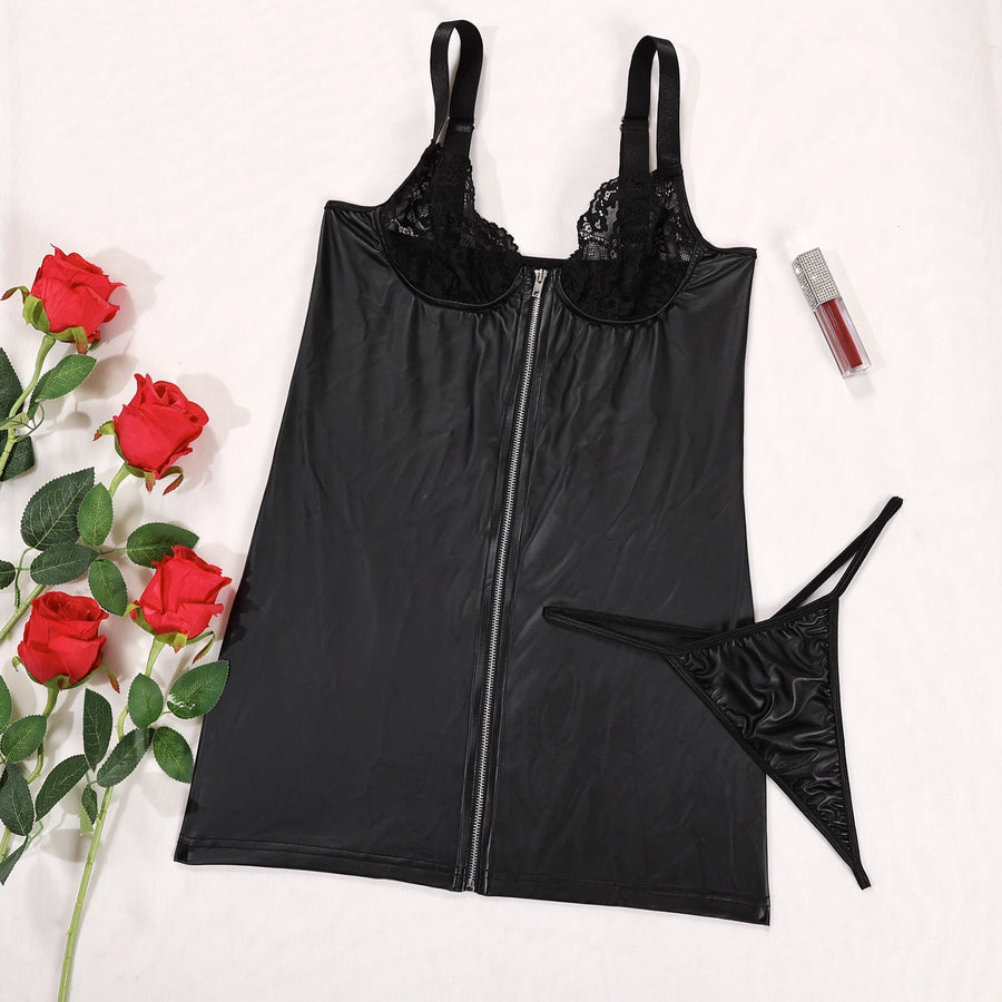 Lyrafeya Patent Leather Bodycon Skirt Set for Women