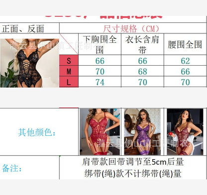 Amazon Summer Sexy Lingerie, Seductive Lace, Sheer, Backless, Deep-Cut V Women'S Lingerie Set