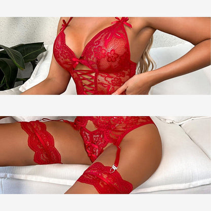 Amazon Summer Sexy Lingerie, Seductive Lace, Sheer, Backless, Deep-Cut V Women'S Lingerie Set