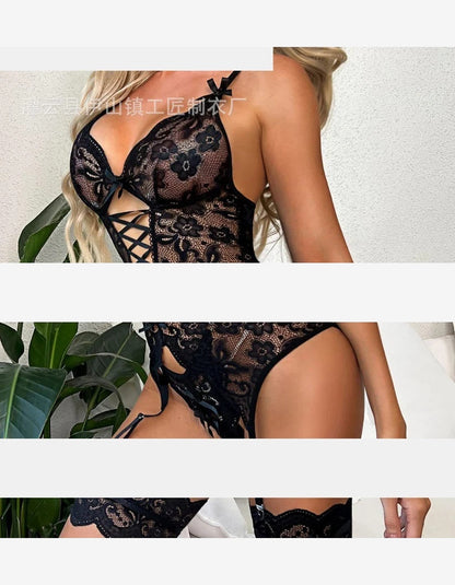 Amazon Summer Sexy Lingerie, Seductive Lace, Sheer, Backless, Deep-Cut V Women'S Lingerie Set