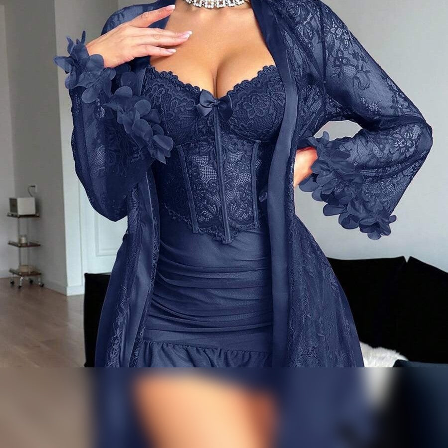 Amazon New Sexy Lingerie Sexy See-Through Lace Suspender Skirt Lace Nightgown Women'S Pajamas Set